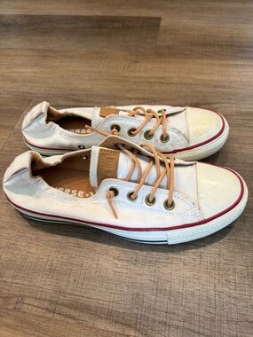 Converse women’s White Canvas Low-Top Sneakers with Tan Laces